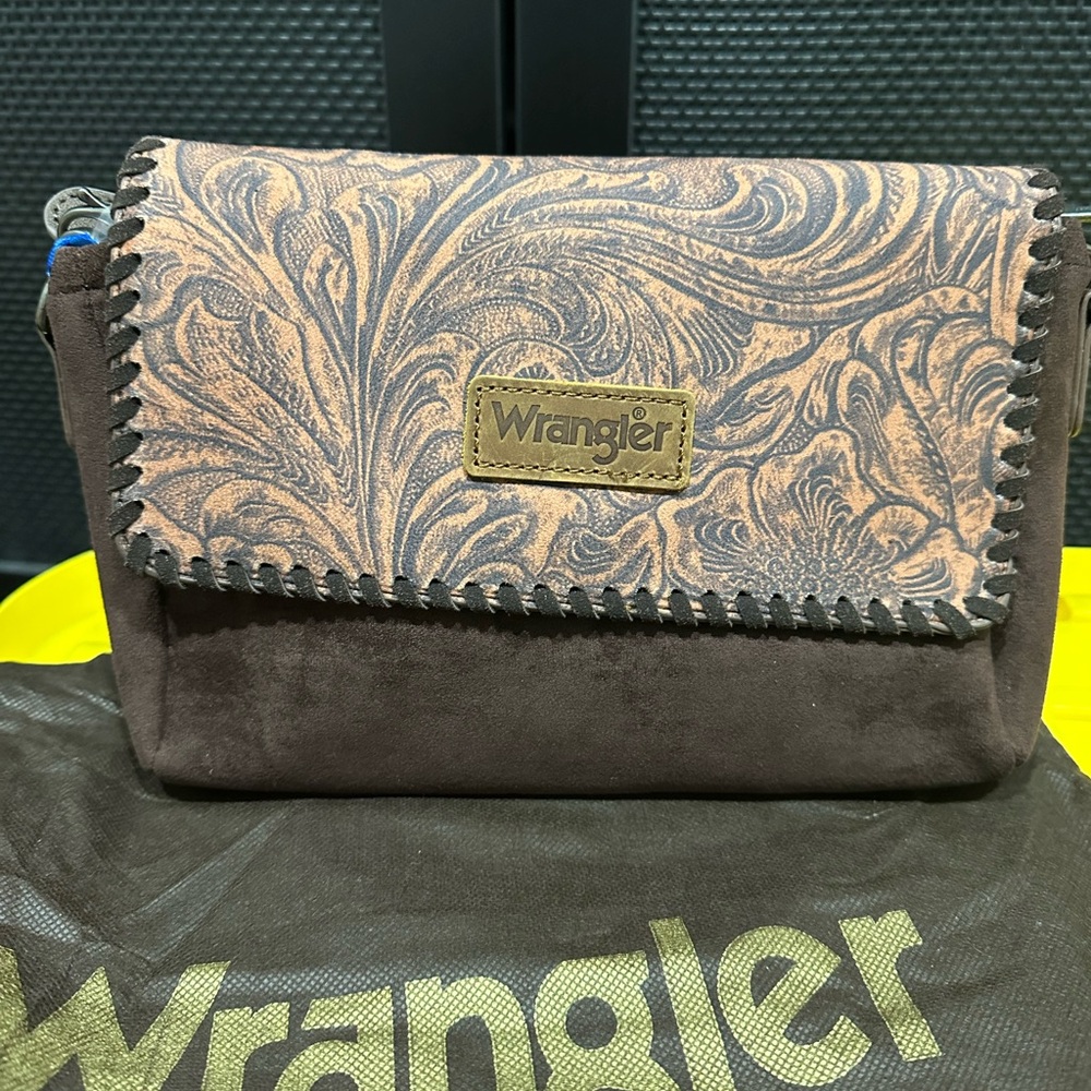 Wrangler Elegant Brown and Tan Crossbody strap inside